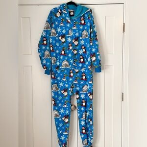 Blue Penguin Print Onesie Pajamas